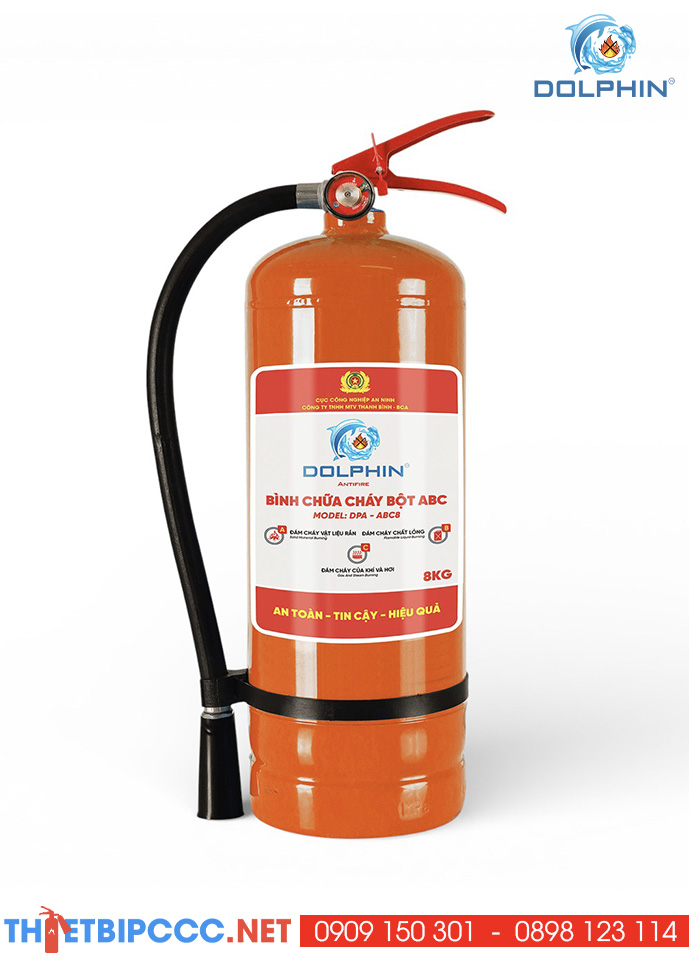 Bình chữa cháy bột ABC 8kg Dolphin DPA-ABC8