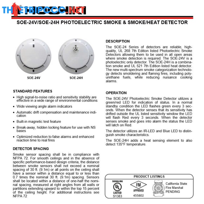 Đầu báo khói kèm Chân đế Model SOE-24V+NS4-100