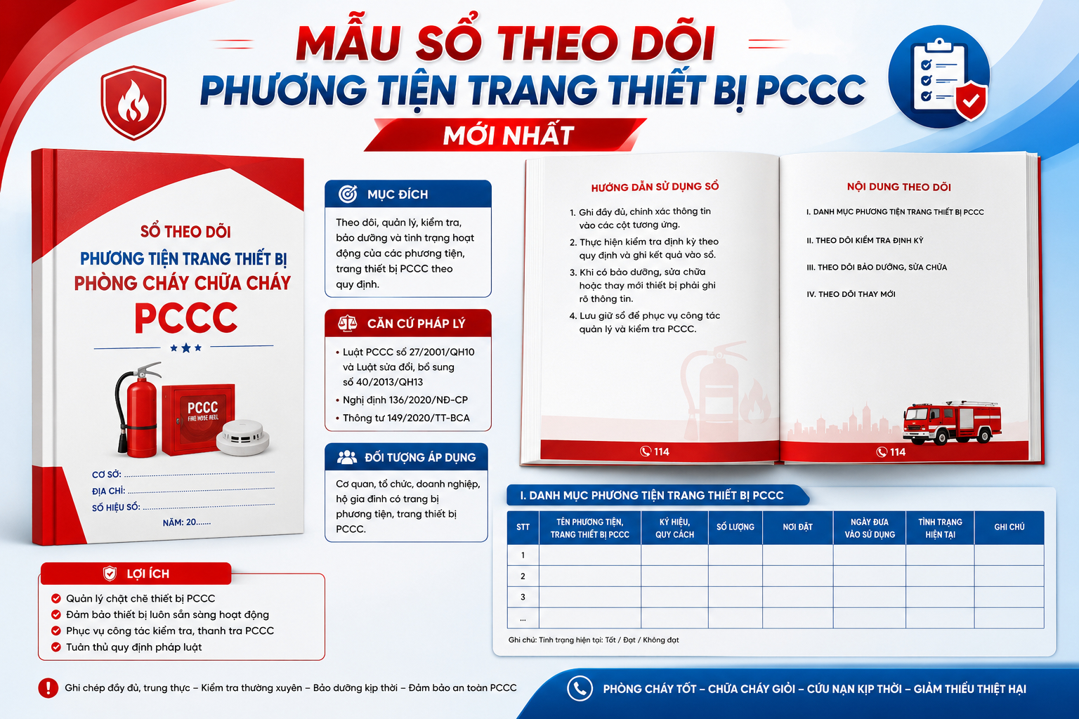 Mẫu sổ theo dõi phương tiện trang thiết bị phòng cháy chữa cháy PCCC mới nhất