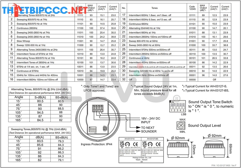 Còi báo cháy điện tử Horing AH-03127-S 24V